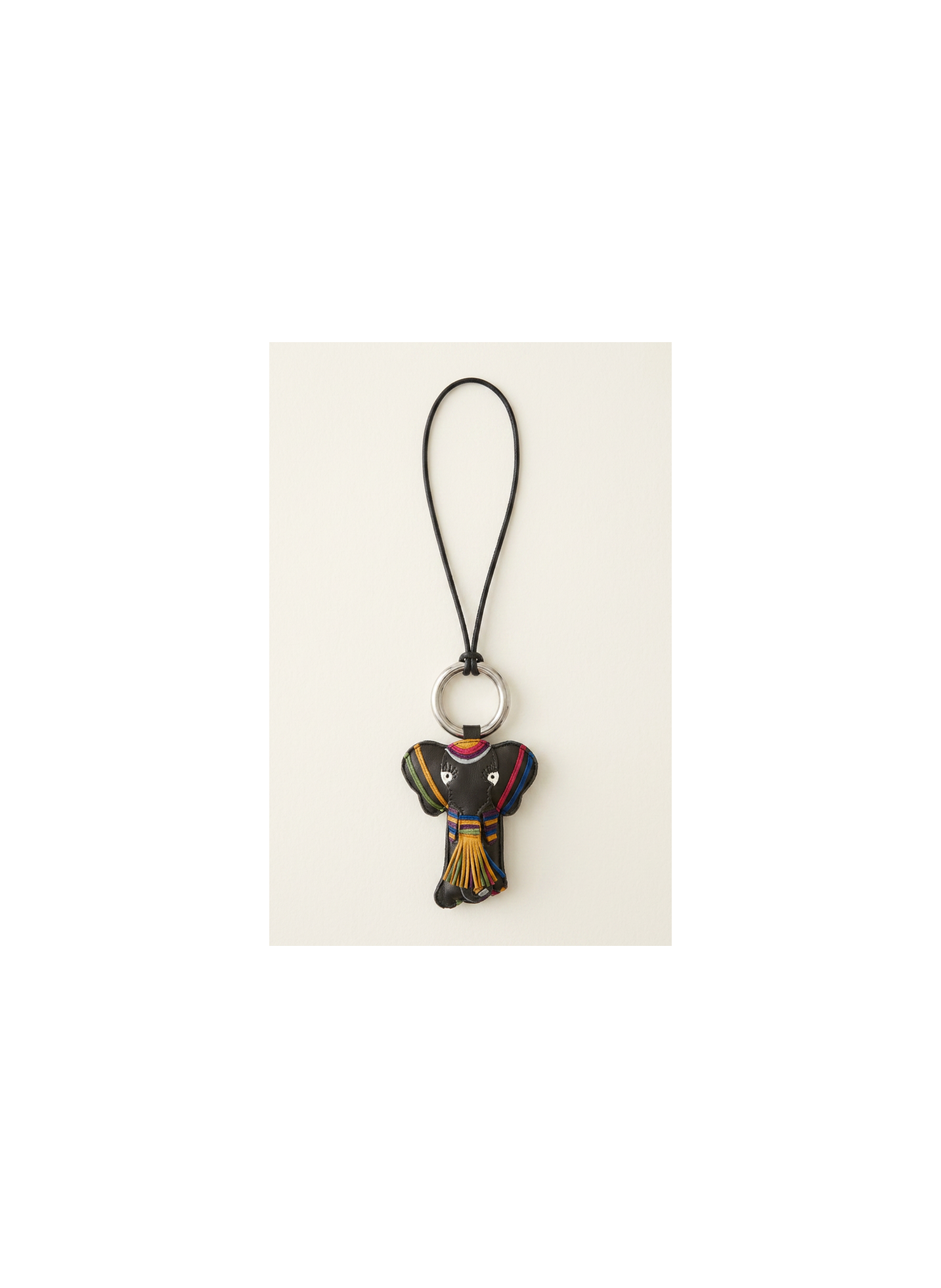 Porte cle en cuir agneau en forme d'elephant et lien en cuir