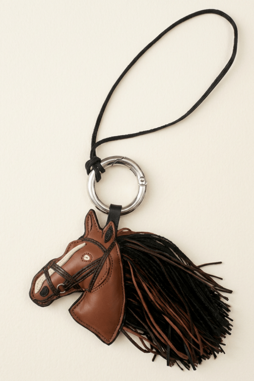 Porte cle en cuir agneau avec tête de cheval