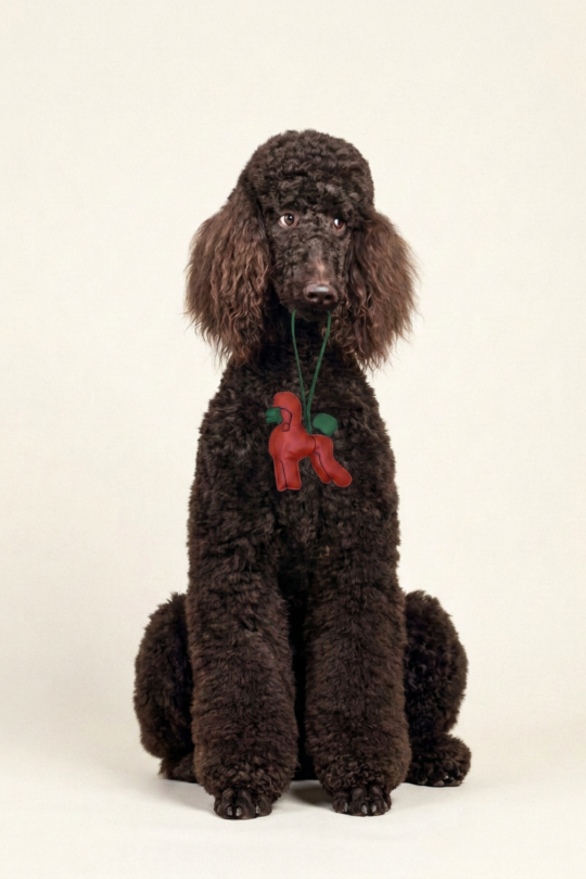 Bijou en cuir agneau avec tete de chien et lien en cuir