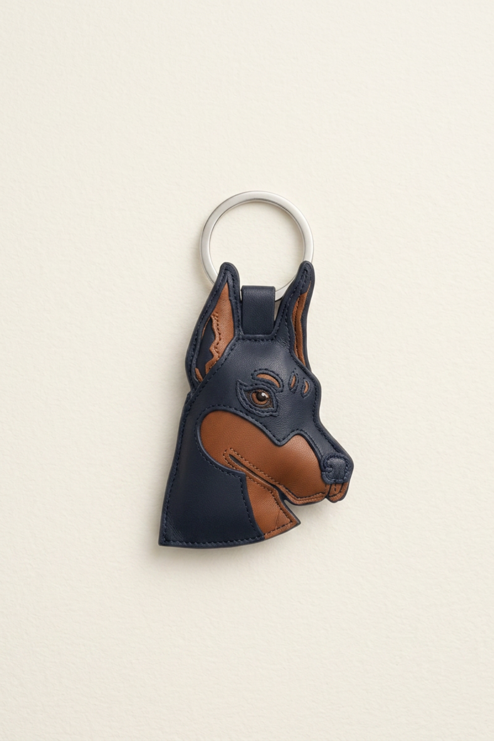 Porte cle en cuir agneau glace tête de chien