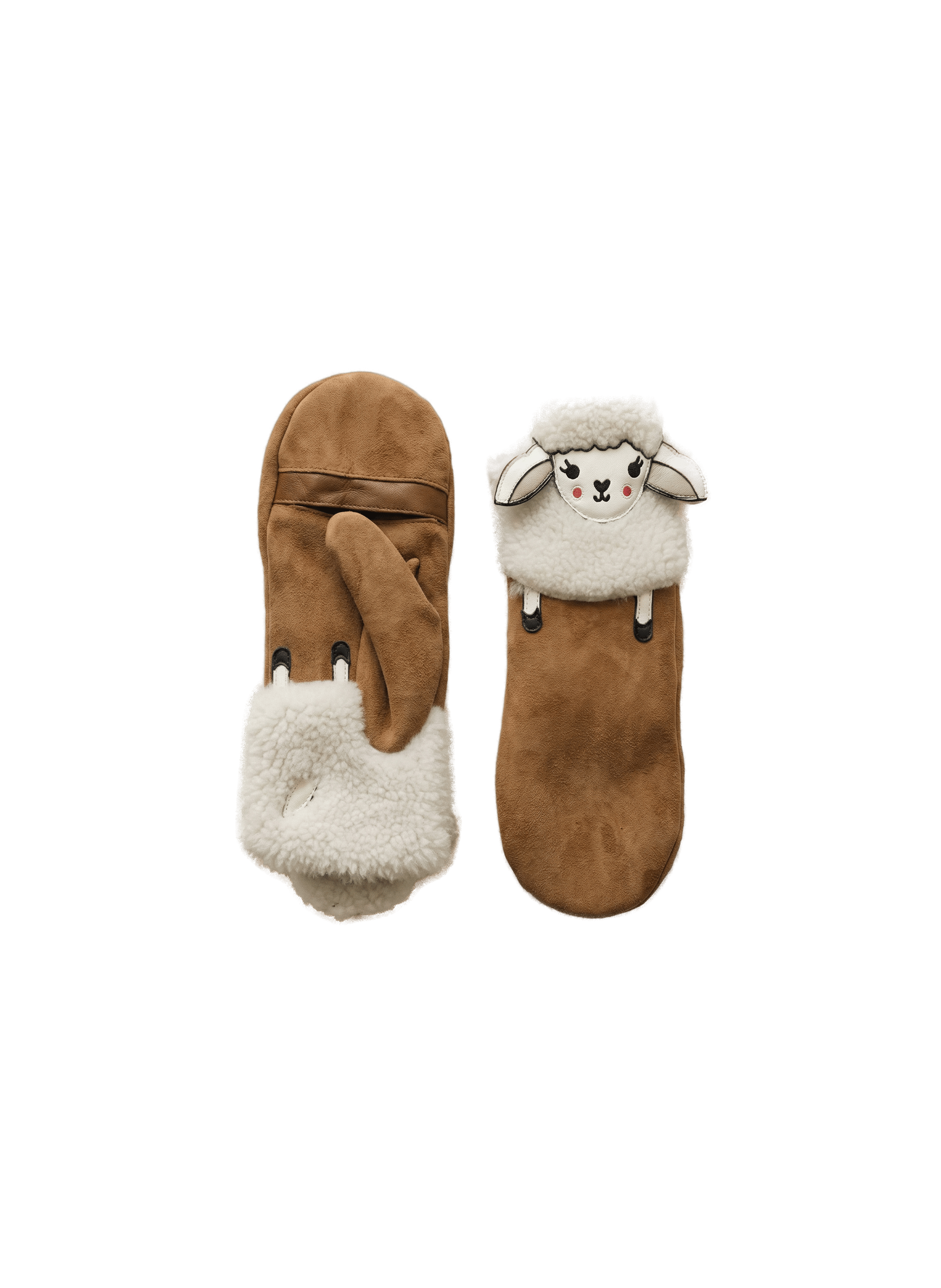 Moufle dame cuir agneau double face avec dessin de mouton