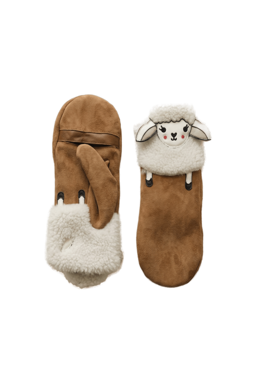 Moufle dame cuir agneau double face avec dessin de mouton