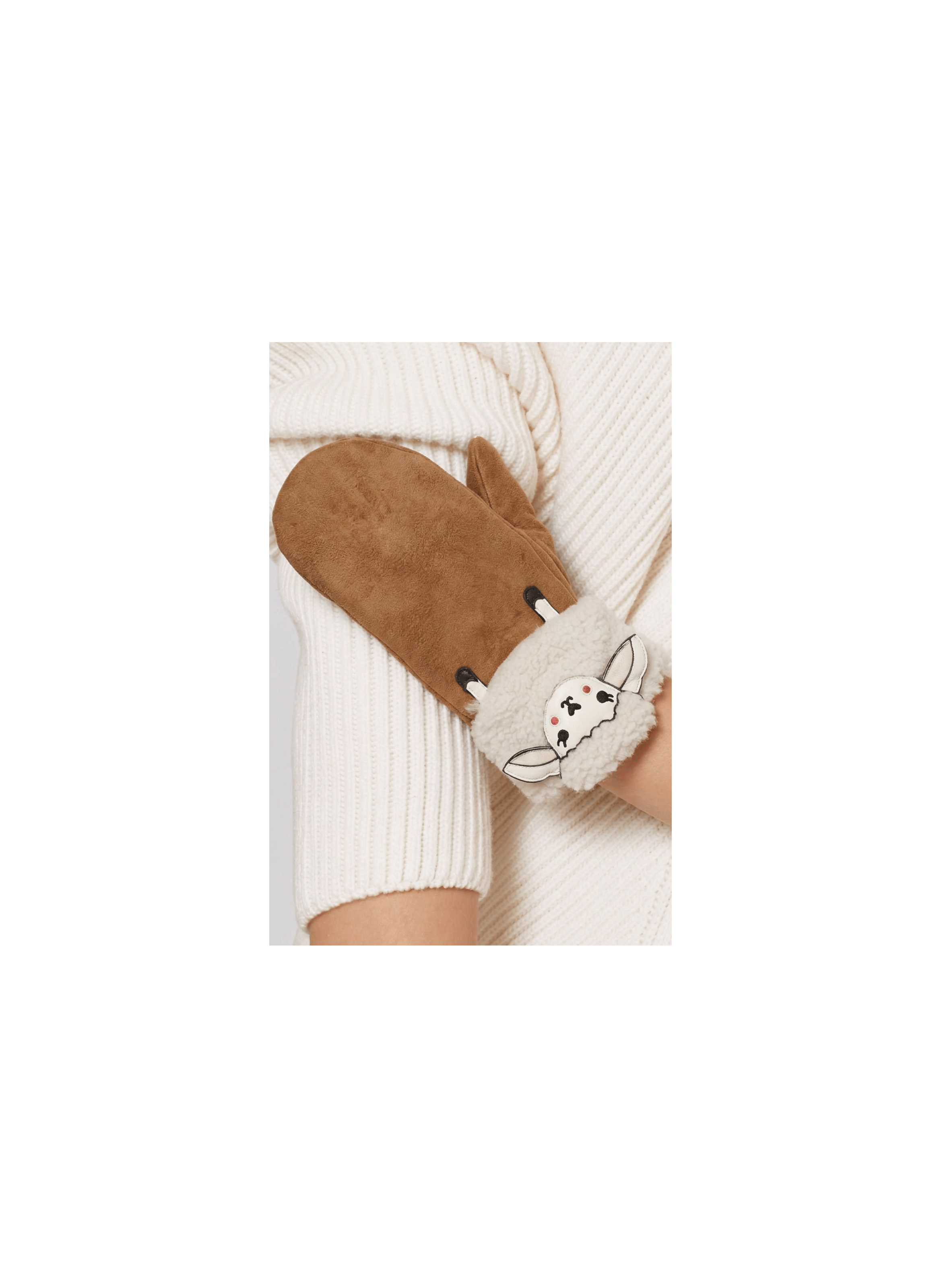 Moufle dame cuir agneau double face avec dessin de mouton
