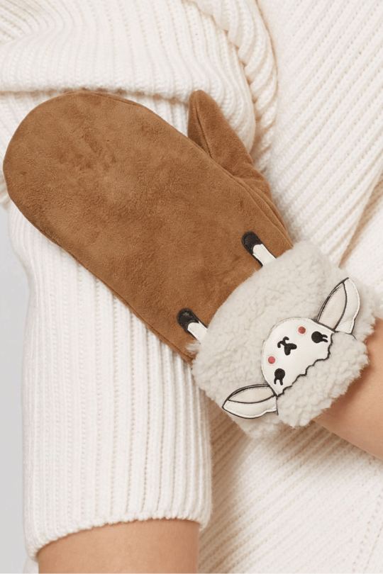 Moufle dame cuir agneau double face avec dessin de mouton