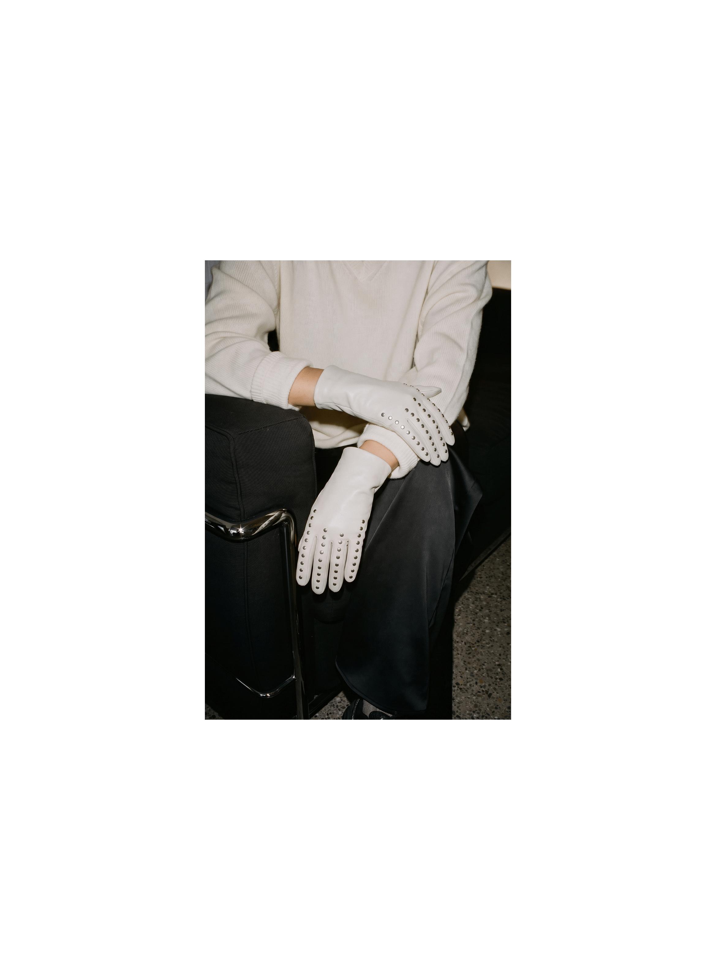 Studs Women's Leather Gloves Lined with Silk