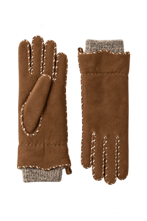 Gant dame cuir agneau double face surpique avec manchette alpaga