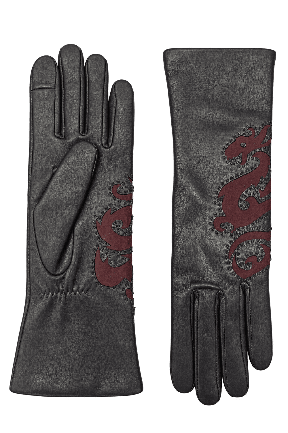 Gant dame cuir agneau avec patch dragon en cuir velours double alpaga