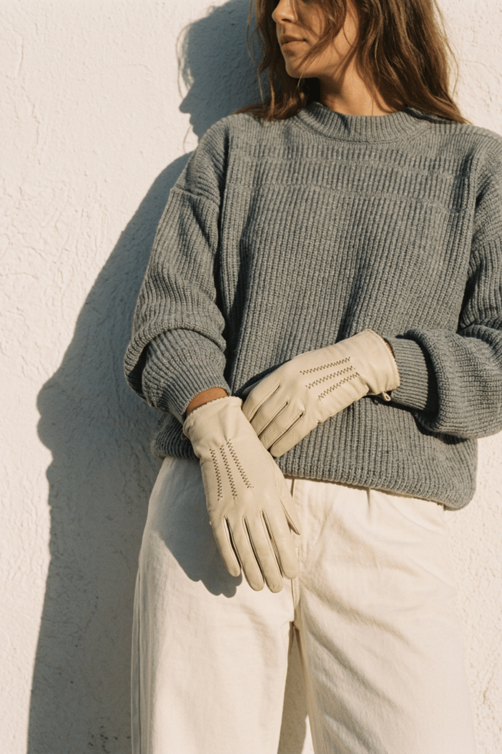 Gant dame cuir agneau glace avec nervures double soie