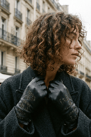 Gant dame cuir agneau avec AGNELLE en perforations double soie