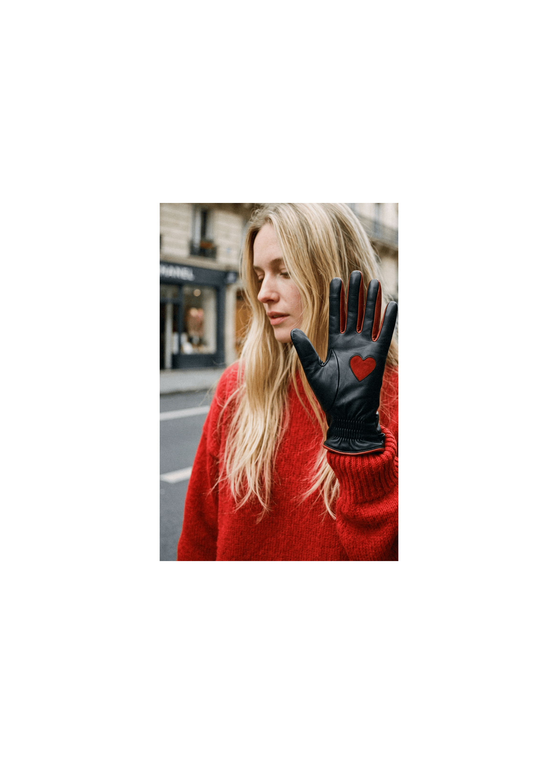 Gant dame cuir agneau avec coeur & elastique int. double soie