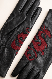 Gant dame cuir agneau avec patch dragon en cuir velours double alpaga