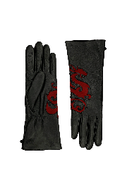 Gant dame cuir agneau avec patch dragon en cuir velours double alpaga
