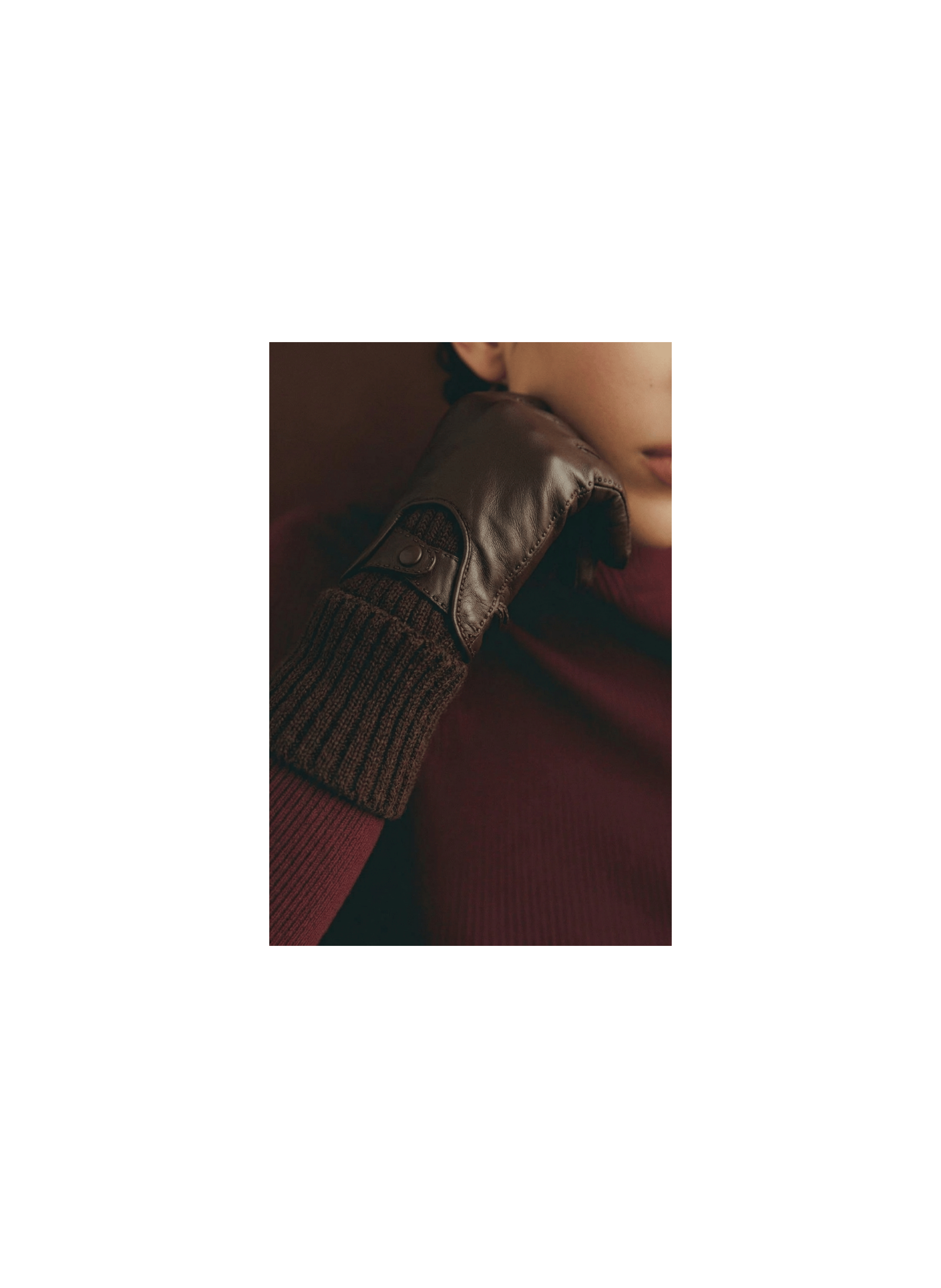 Gant dame cuir agneau avec manchette alpaga double lapin