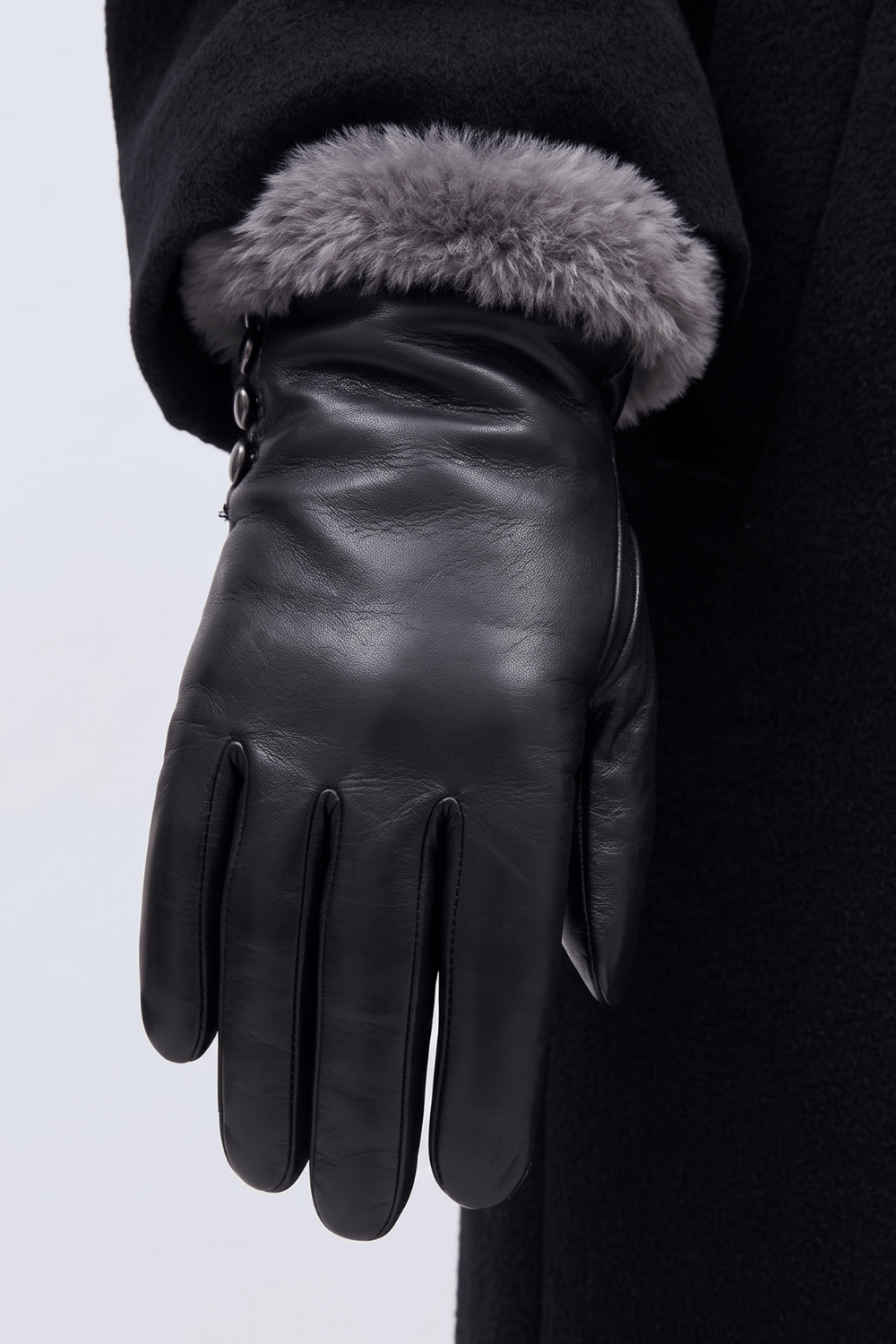 Gant dame cuir agneau glacé avec manchette double alpaga