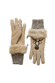 Gant dame cuir agneau double face avec dessin de cerf manchon alpaga