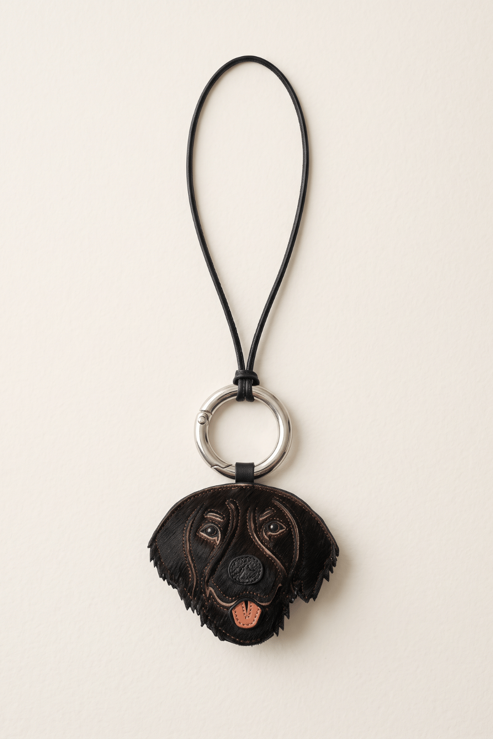 Porte cle en cuir agneau avec tete de chien Golden