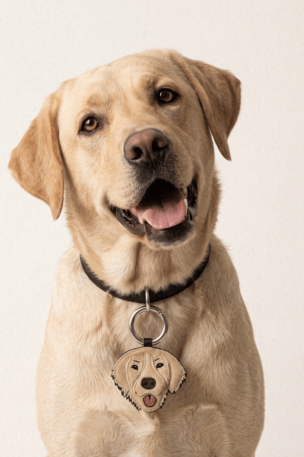 Porte cle en cuir agneau avec tete de chien Golden