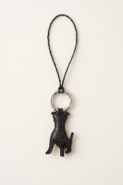 Porte cle en cuir agneau avec tete de chien J.Russel et lien en cuir